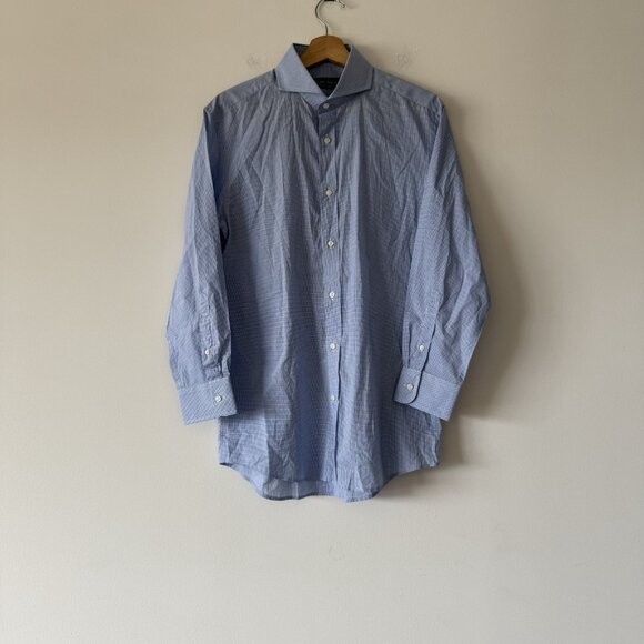 Ralph Lauren Purple Label White and Blue Checks Button Up Shirt Mens 15.5 - Picture 4 of 16